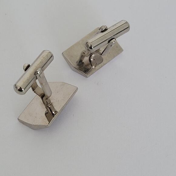 U.P. Renoma Paris Gold Silver Tone Rectangle Logo Cufflinks Designer Geometric - Picture 3 of 5